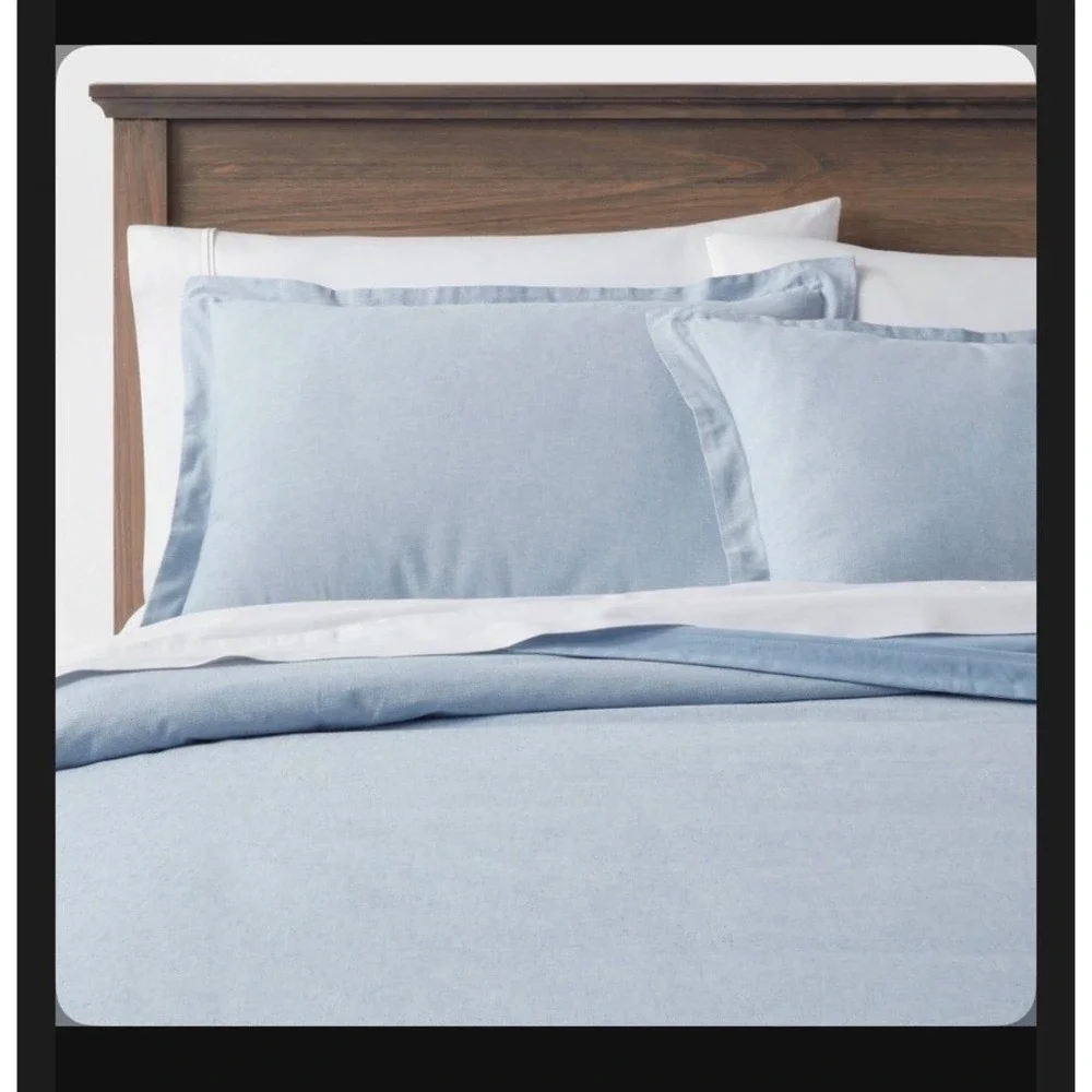 Threshold Duvet Cover Set King Blue Cotton Linen Chambray 3pc NWT
